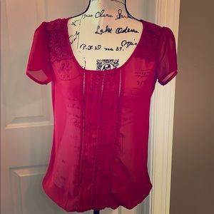 Red Sheer Blouse short sleeve with detailing